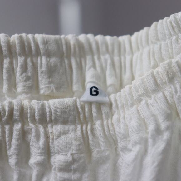 White Cotton Cropped Pants w/ Embroidered Hem – Elastic Waist - Picture 6 of 6